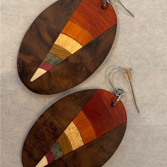 Brambles Woodwork Rainbow All Natural Wood Earrings 🌈 - Picture 2 of 4